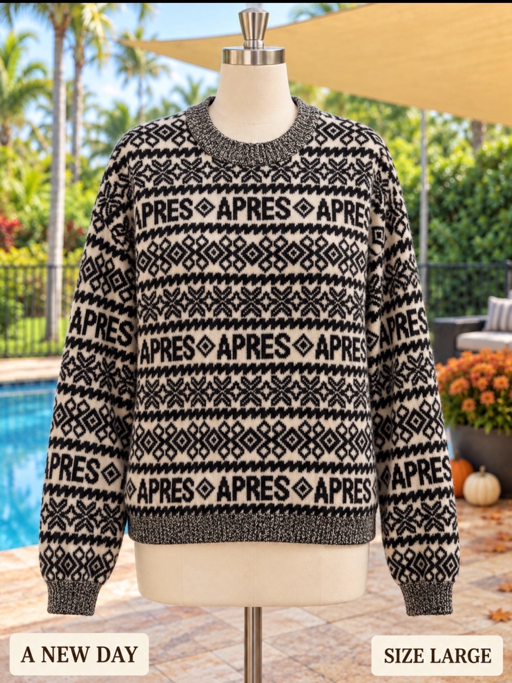 a new day Black & Cream 'APRES' Patterned Crewneck Sweater